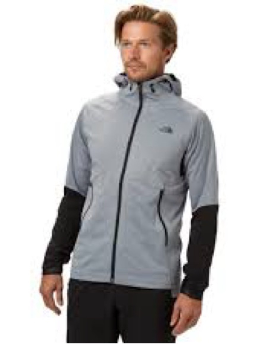 The North Face Men's Hooded Softshell Jacket - Light Gray with Black Accents